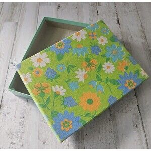 Vintage Flower Power Mod Bright Canvas Wrapped Gift Box 8.5 X 6.25"
